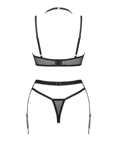 Obsessive Selinne 3-pcs set - комплект эротического белья с поясом для чулок, XL/XXL (чёрный)